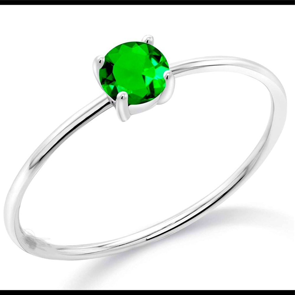 10k white gold created emerald thin ring.